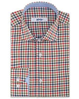 XOOS Green countryside checkered men's fitted shirt light blue lining