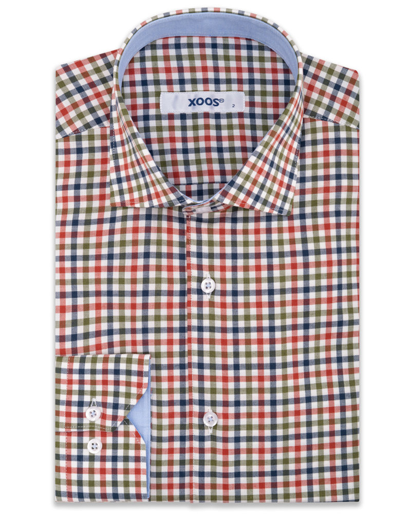 XOOS Countryside checkered men's fitted shirt light blue lining