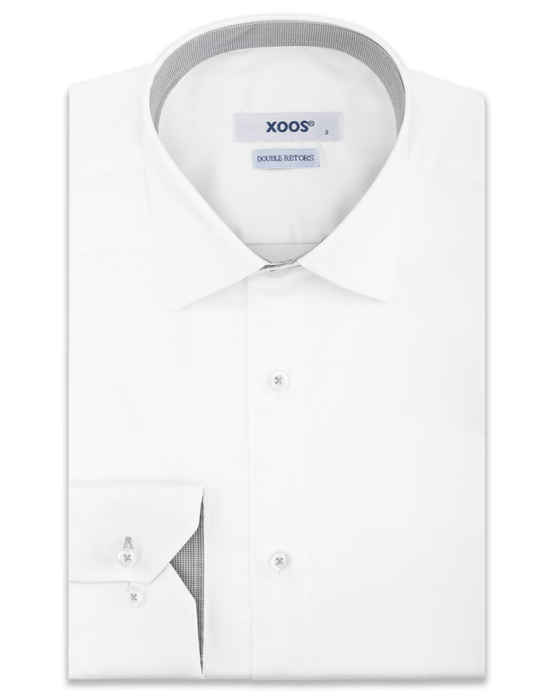 XOOS Men's white dress shirt and gray woven lining (Double Twisted)