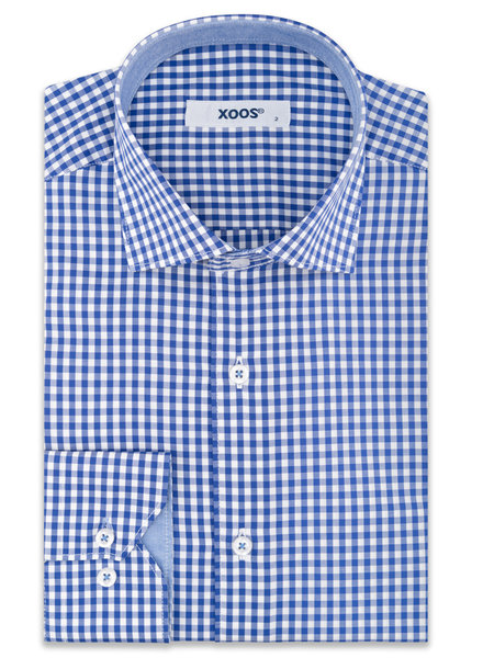 XOOS Men's blue checkered dress shirt with chambray lining