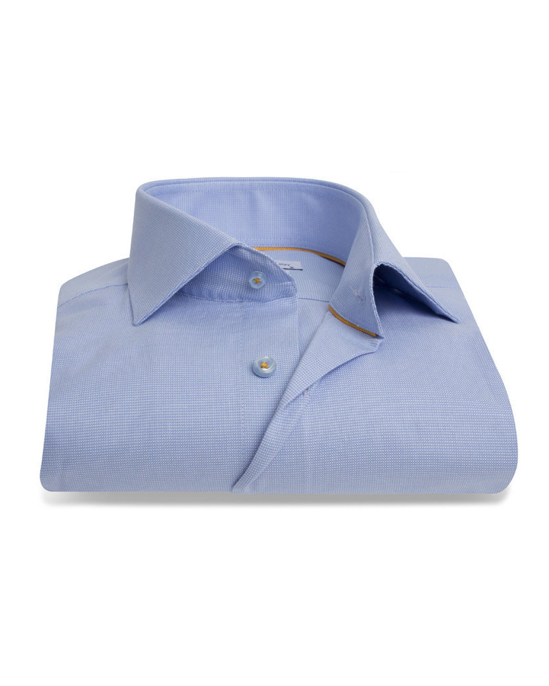 XOOS Chemise homme cintrée en fil à fil bleu galon orange (Double Retors)