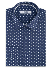XOOS Men's navy dress shirt white polka dot print