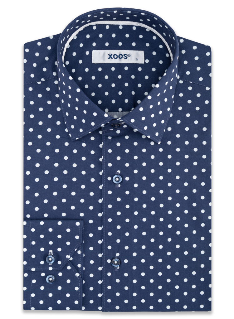 Men's navy dress shirt white polka dot print - XOOS.CA