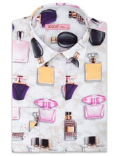 XOOS WOMEN'S perfume bottle print shirt