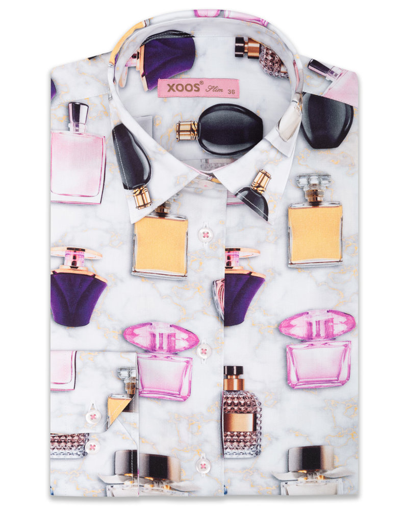 XOOS WOMEN'S perfume bottle print shirt