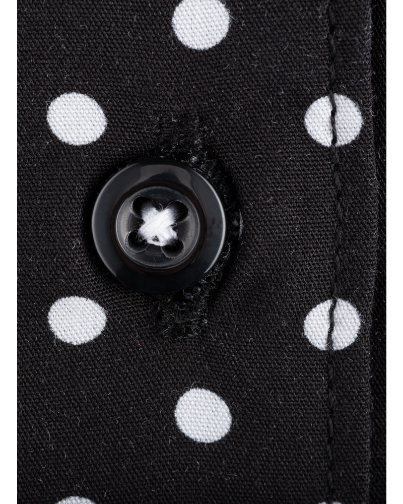 XOOS WOMEN'S black dress shirt with white polka dots