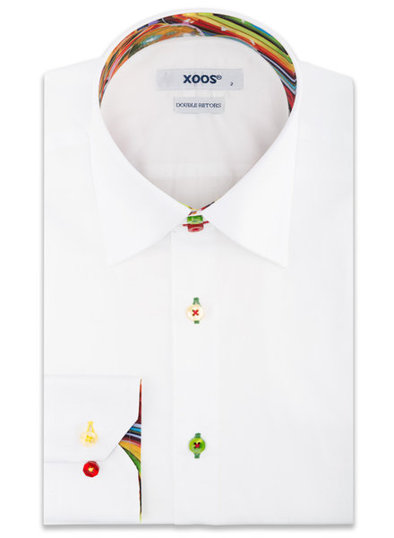 XOOS Chemise homme blanche doublure multicolore et boutons assortie (Double Retors)