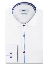 XOOS Men's white dress shirt blue printed placket lining