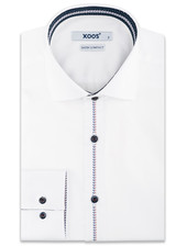 XOOS Men's white dress shirt Tricolored printed placket lining