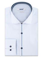 XOOS Men's light blue dress shirt blue printed placket lining