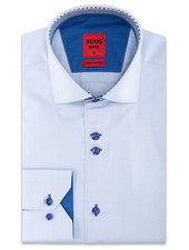 XOOS Men's blue double chest buttons dress shirt with blue polka dots and patterned lining