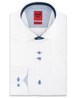 XOOS Men's white double chest buttons dress shirt navy and blue lining