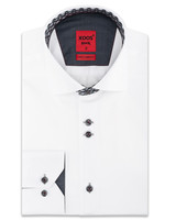 XOOS Men's white double chest buttons dress shirt gray printed lining