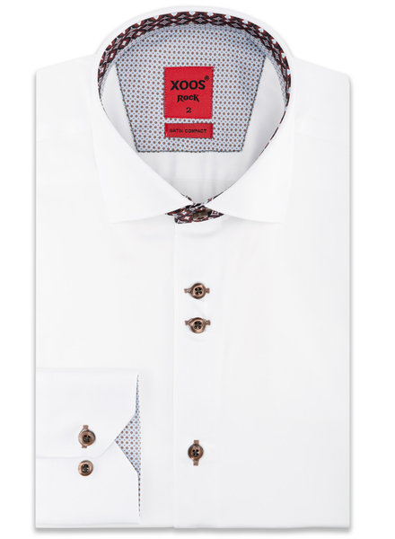 XOOS Men's white double chest buttons dress shirt Chocolate and skyblue printed lining