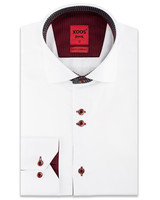 XOOS Men's white double chest buttons dress shirt black and burgundy printed lining