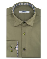 XOOS Men's green Eucalyptus elbowpaded fitted dress shirt and tartan lining