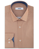 XOOS Men's orange prints dress shirt navy collar lining
