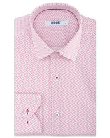 XOOS Men's pink prints dress shirt and red navy collar braid
