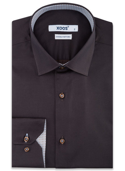 XOOS Men's brown dress shirt with light blue polka dots lining (Double Twisted)