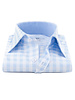 XOOS Men's light blue woven checks fitted dress shirt with light blue lining (Double Twisted)