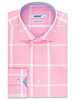 XOOS Men's pink fitted dress shirt with large checks and chambray lining (Double Twisted)