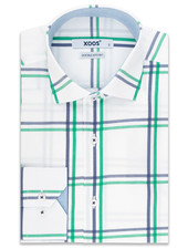 XOOS Men's fitted dress shirt with large green and navy checks (Double Twisted)