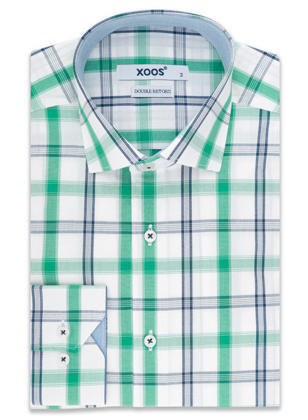 XOOS Chemise homme à carreaux vert doublure chambray (Double Retors)