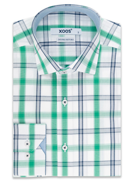XOOS Men's fitted dress shirt with green checks chambray lining (Double Twisted)