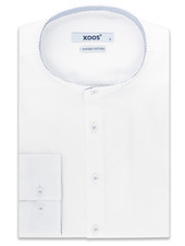 XOOS Men's white shirt officer collar blue patterned lining (Double Twisted)