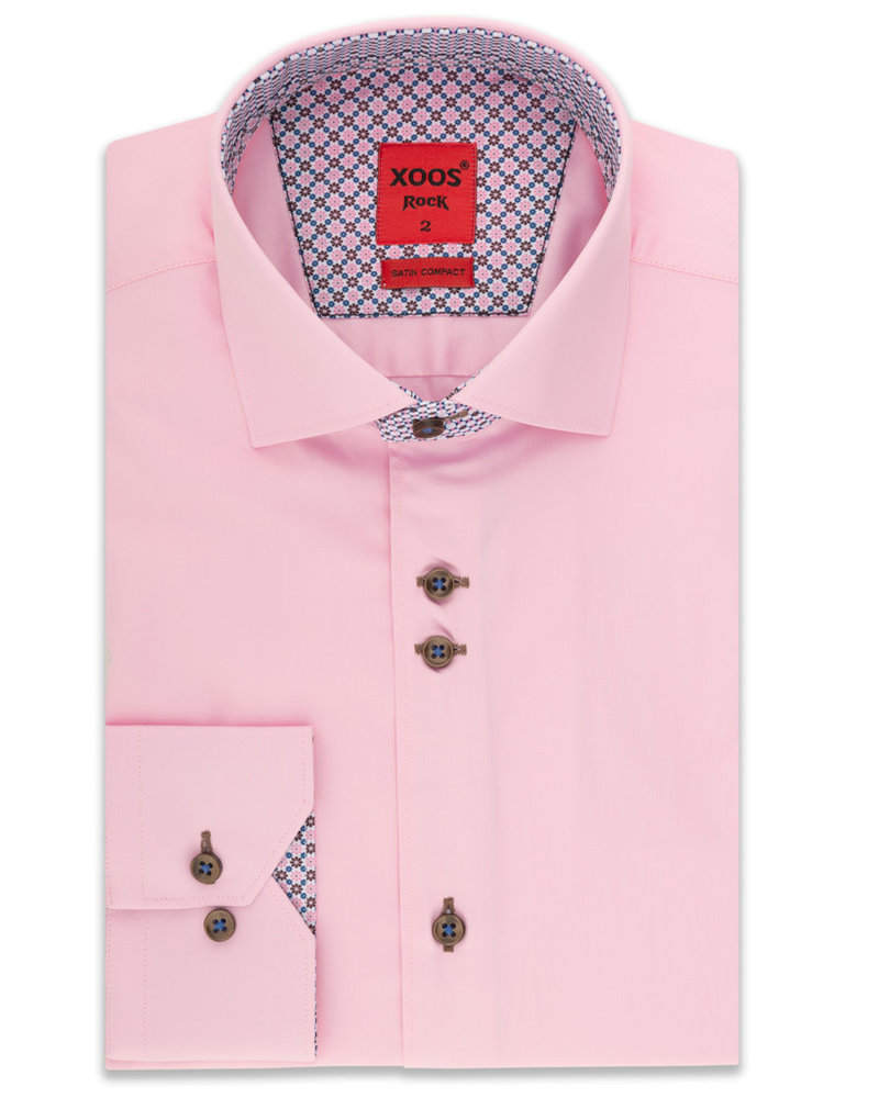 Men's pink double chest buttons dress shirt with navy patterned lining -  XOOS.CA