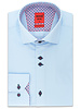 XOOS Men's blue double chest buttons dress shirt with pink printed patterned lining