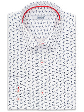XOOS Men's fitted dress shirt with shark prints red collar braid