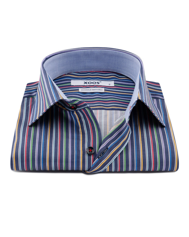 XOOS Men's multicolore bayadere striped dress shirt  chambray lining (Double Twisted)