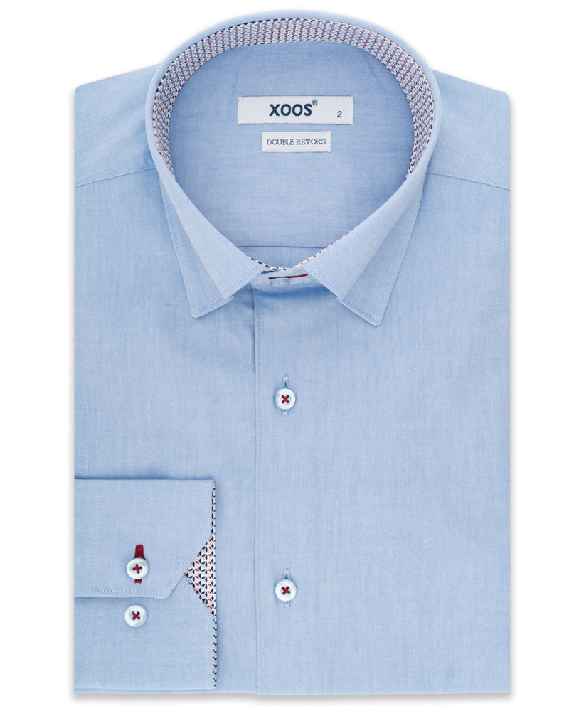 XOOS Men's fitted blue dress shirt with printed matterns elbowpads and lining (Double twisted)