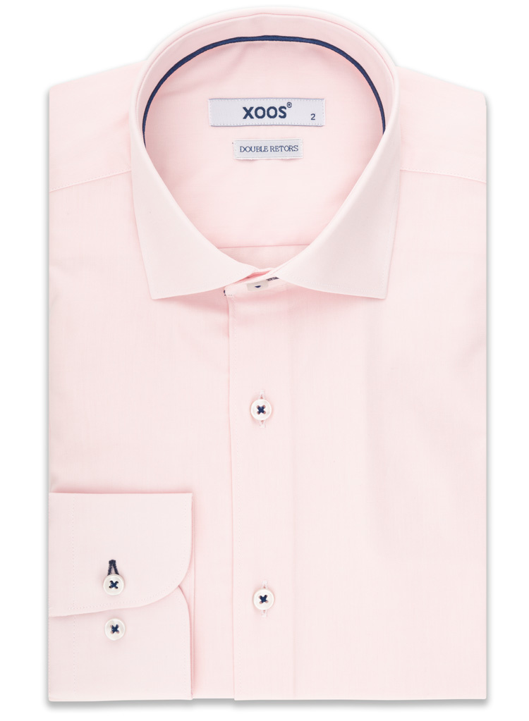 Men's pink dress shirt and navy collar braid (Double Twisted) - XOOS.CA
