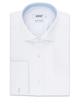 XOOS Men's light blue fine striped dress shirt with French cuffs