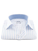 XOOS Blue fine striped and fitted dress shirt for men with blue chambray lining (Double Twisted)