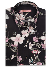 XOOS WOMEN'S black dress shirt with Hibiscus flower print