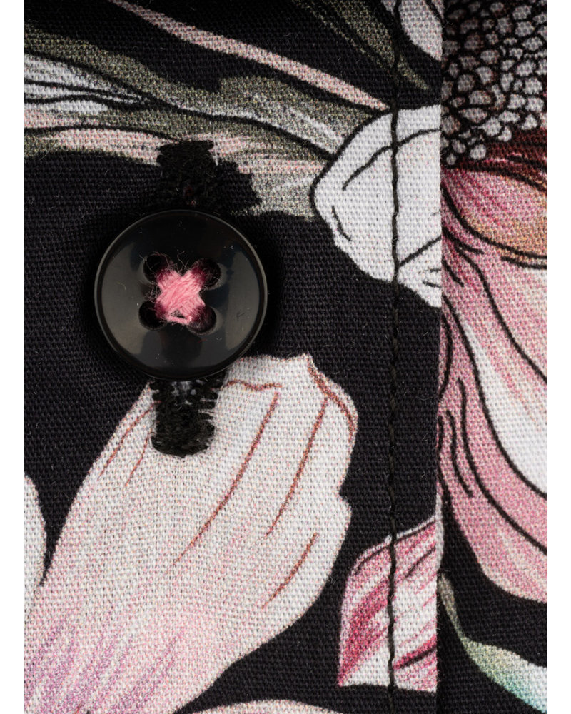 XOOS WOMEN'S black dress shirt with Hibiscus flower print