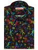 XOOS WOMEN'S black dress shirt rainbow dragon and butter flies