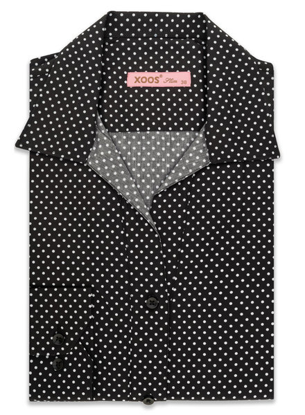 XOOS WOMEN'S black polka dots dress shirt soft collar