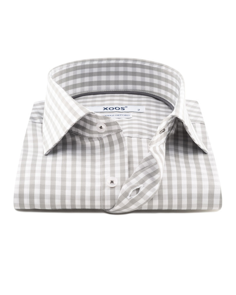 Gray gingham checkered dress shirt with collar braid (Double