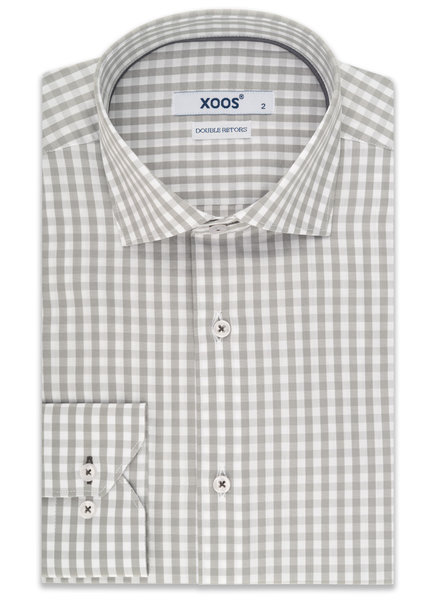 XOOS Chemise homme à carreaux vichy gris et galon de col (Double Retors)