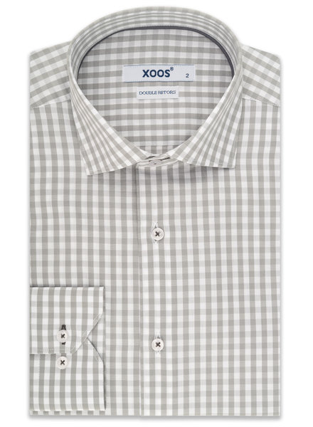 XOOS Gray gingham checkered dress shirt with collar braid (Double Twisted)