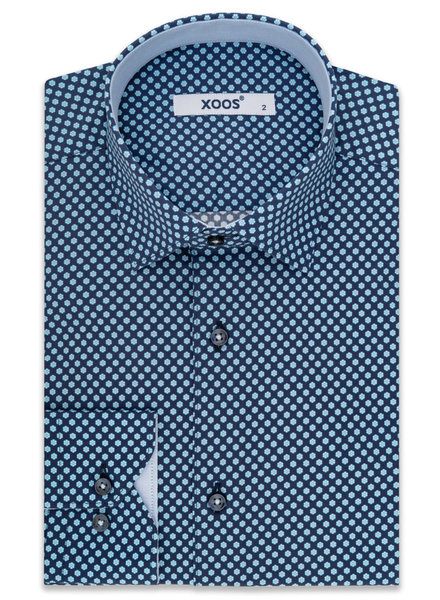 XOOS Men's navy shirt with ligh blue floral prints