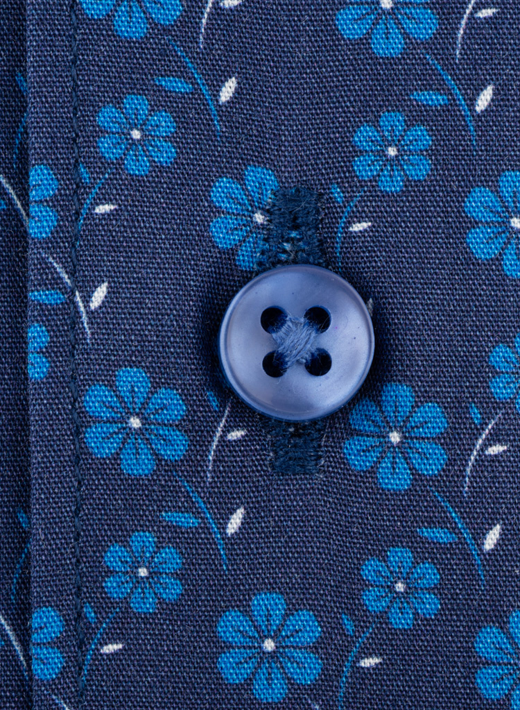 Men's navy shirt with ligh blue floral prints and light blue collar li ...