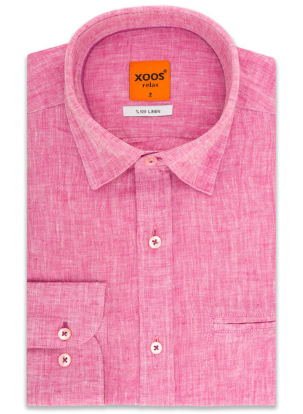 XOOS Men's fitted pink linen shirt with pink braid