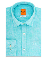 XOOS Men's fitted turquoise linen shirt with blue braid