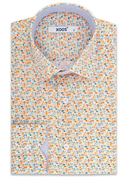 XOOS Men's orange printed shirt with blue collar lining