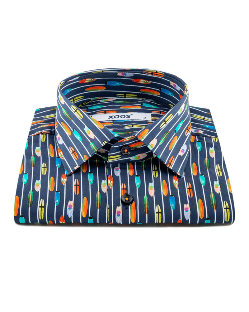 XOOS Men's navy blue short sleeve shirt (Malibu print)